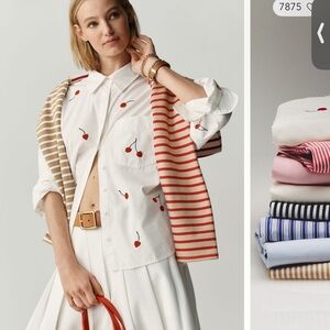 Anthropologie Maeve The shrunken Bennett button down shirt in all over cherry